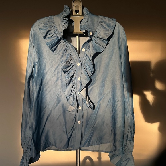 Blue Ruffled Women's Top - Picture 2 of 4